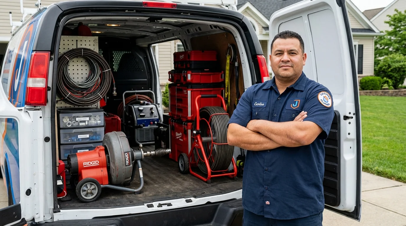 Professional drain cleaning equipment and Johns Plumbing LLC plumber in Buckeye Lake