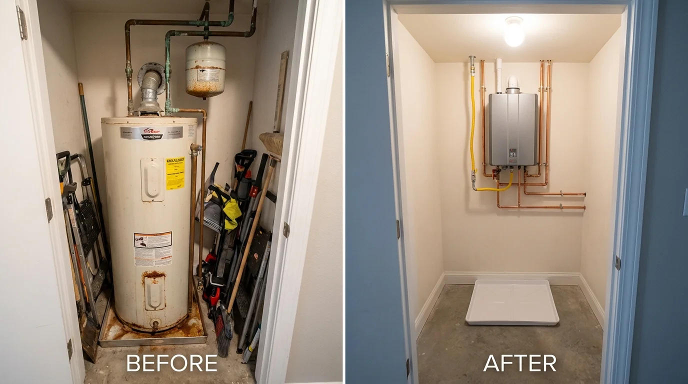 Tank water heater versus wall-mounted tankless unit comparison for Buckeye Lake, OH homeowners