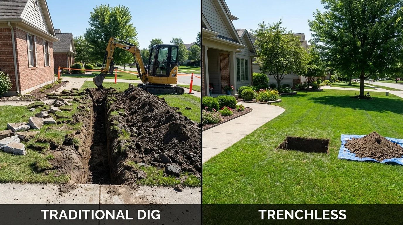 Trenchless sewer repair with minimal yard damage versus traditional excavation in Buckeye Lake, OH